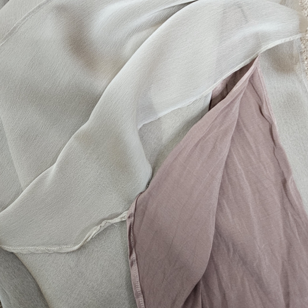 St. John Evening Wide-Leg Silk Satin Chiffon Layered Side Slit Trousers Taupe 8 - Picture 12 of 12